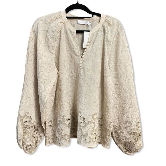 Jonathan Simkhai 
Jaid Embroidered Eyelet Blouse Cream Lace top $495 Sz L - Picture 9 of 15